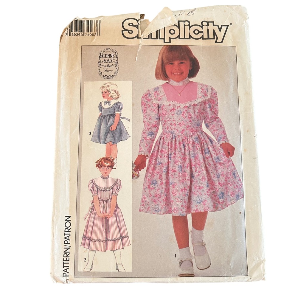 Simplicity 7406 Gunne Sax Sewing Pattern Child Size 3-6 Pink Prairie Dress 1986